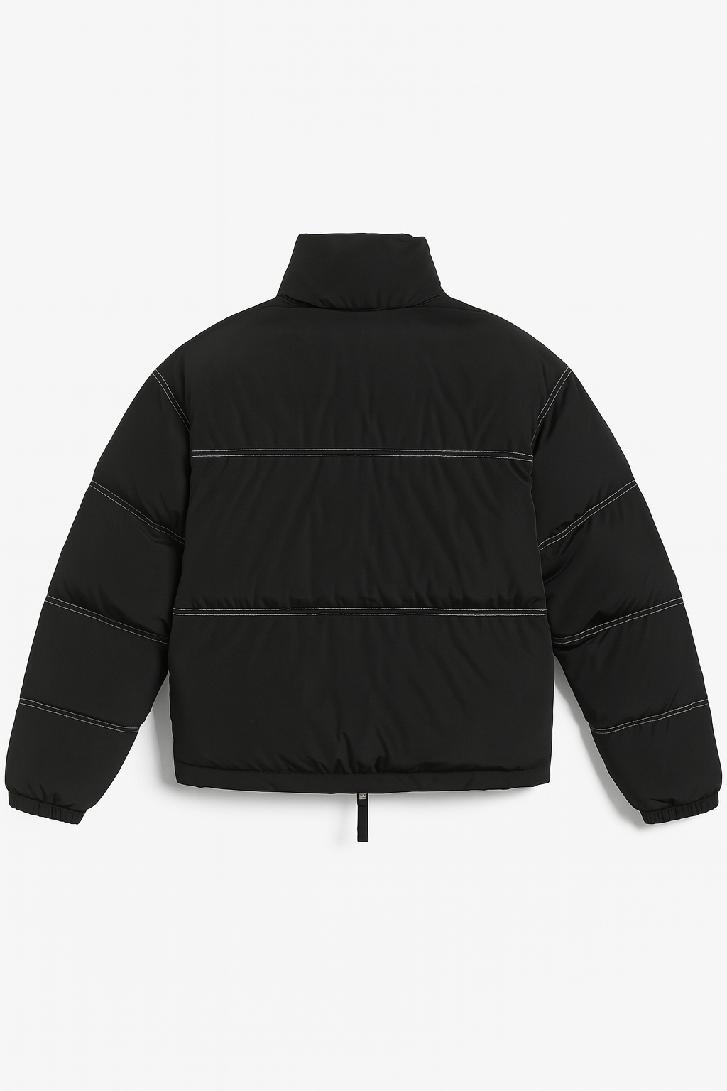 Loewe Puffer Jacket Negra con Parche de Cuero