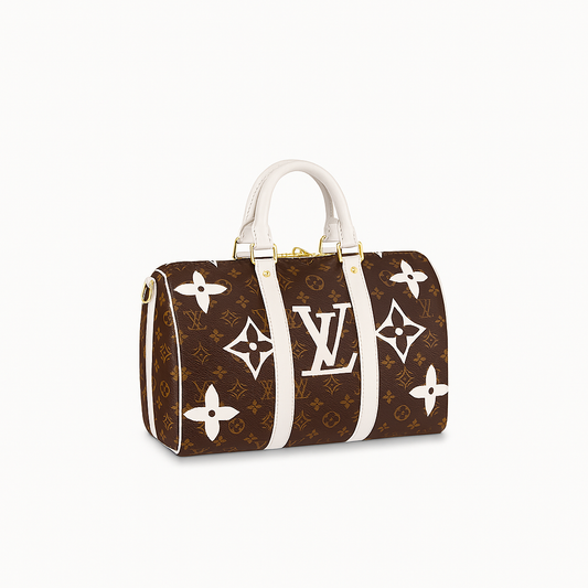 Bolso Louis Vuitton Keepall Monograma 45 – Café con Correas Blancas