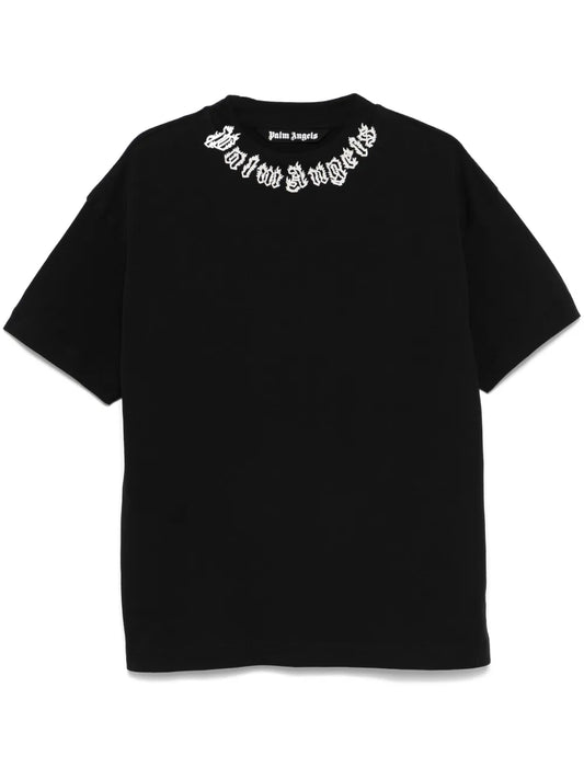 Playera Palm Angels Negra con Logo Gótico en el Cuello