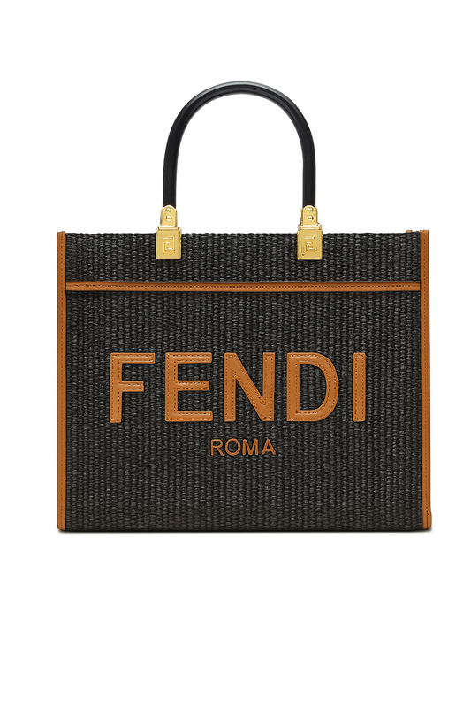 Bolso Fendi Roma de Mano – Negro con Detalles en Miel y Tejido Trenzado