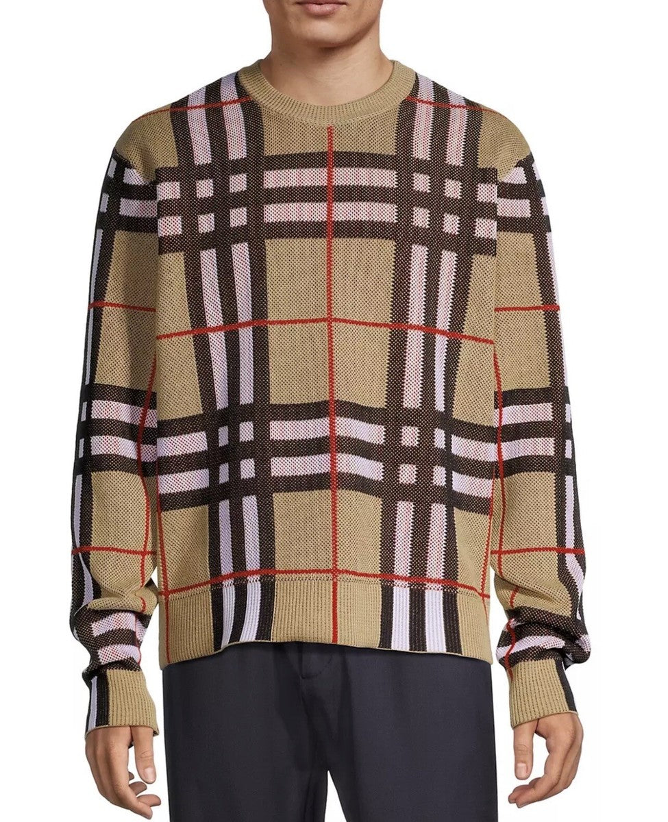 Suéter Burberry Técnico Check Archive Beige – Cuello Redondo